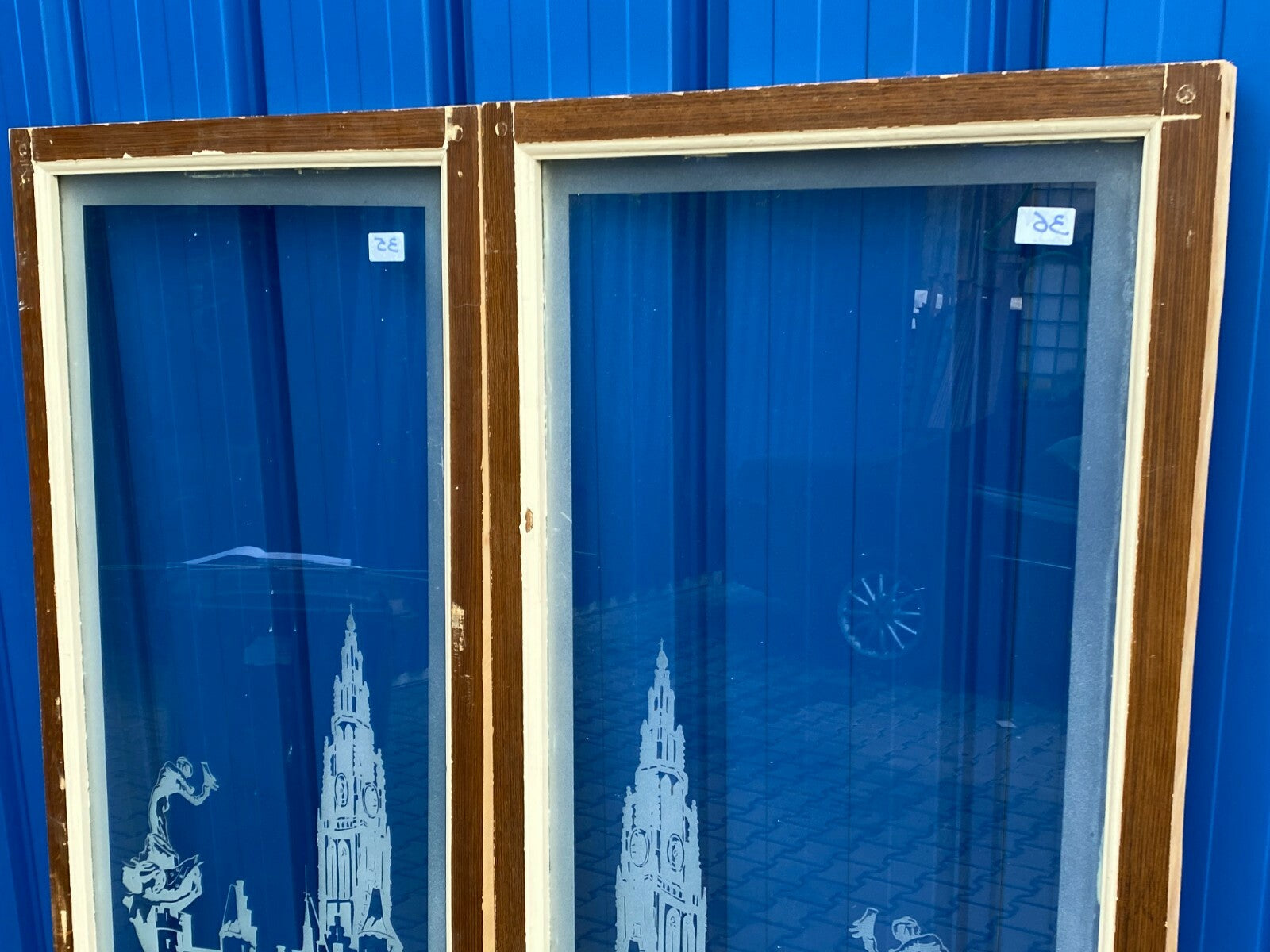 2x antike Glasscheibe Fenster original um 1910 Jugendstil Paar Scheiben aus Glas