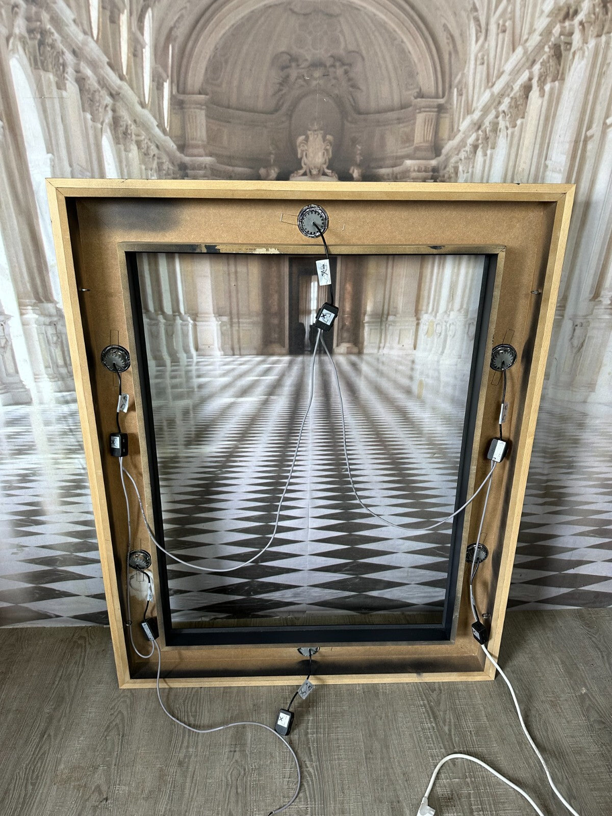 Moderner Rahmen Wandpaneel Holz mit Lichtspots 104x131cm