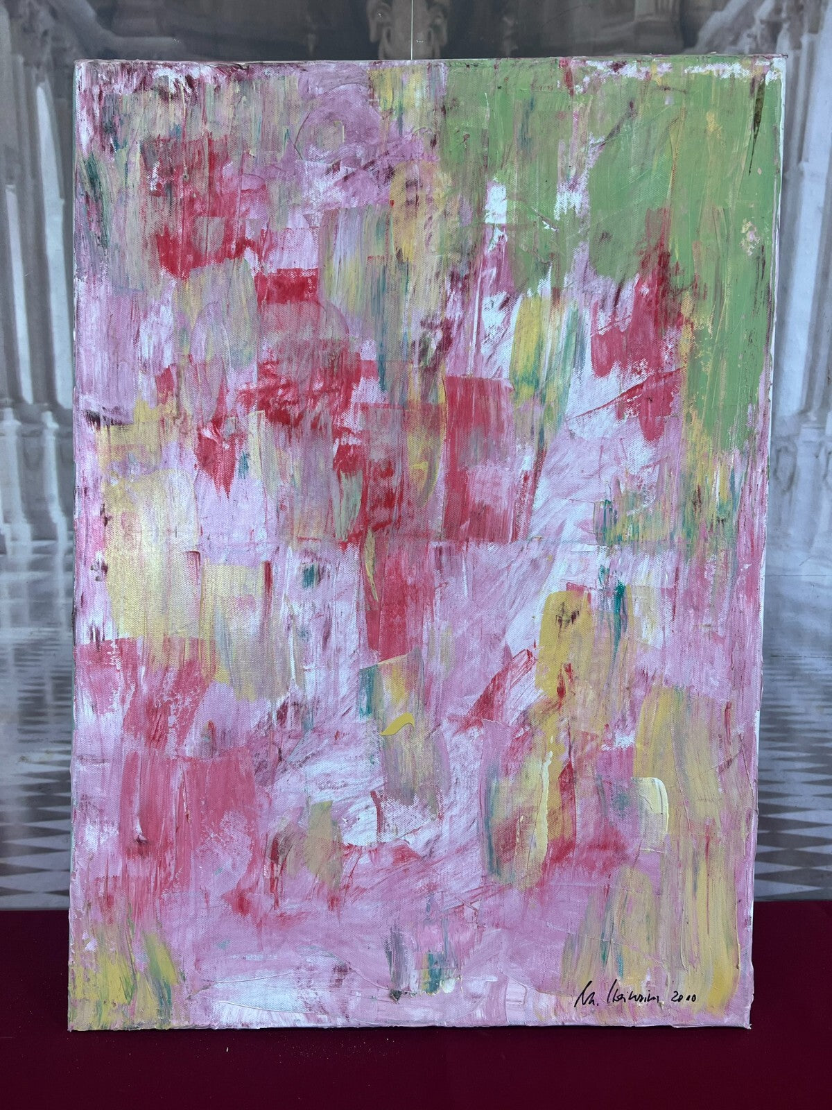 Modernes Ölgemälde auf Leinwand signiert Abstrakte Blumen Wiese 50x70cm