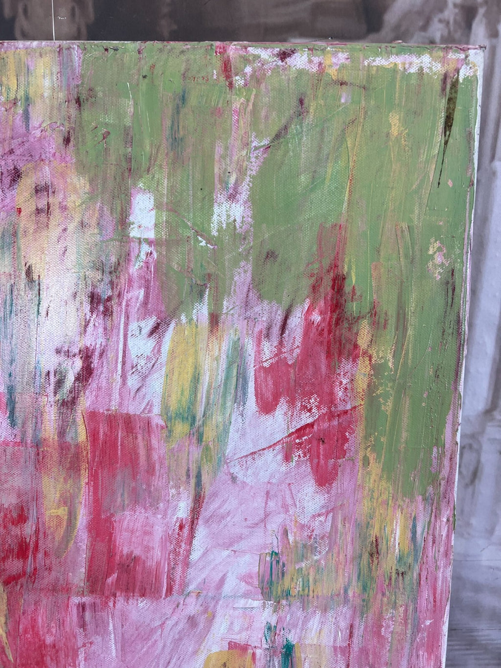 Modernes Ölgemälde auf Leinwand signiert Abstrakte Blumen Wiese 50x70cm