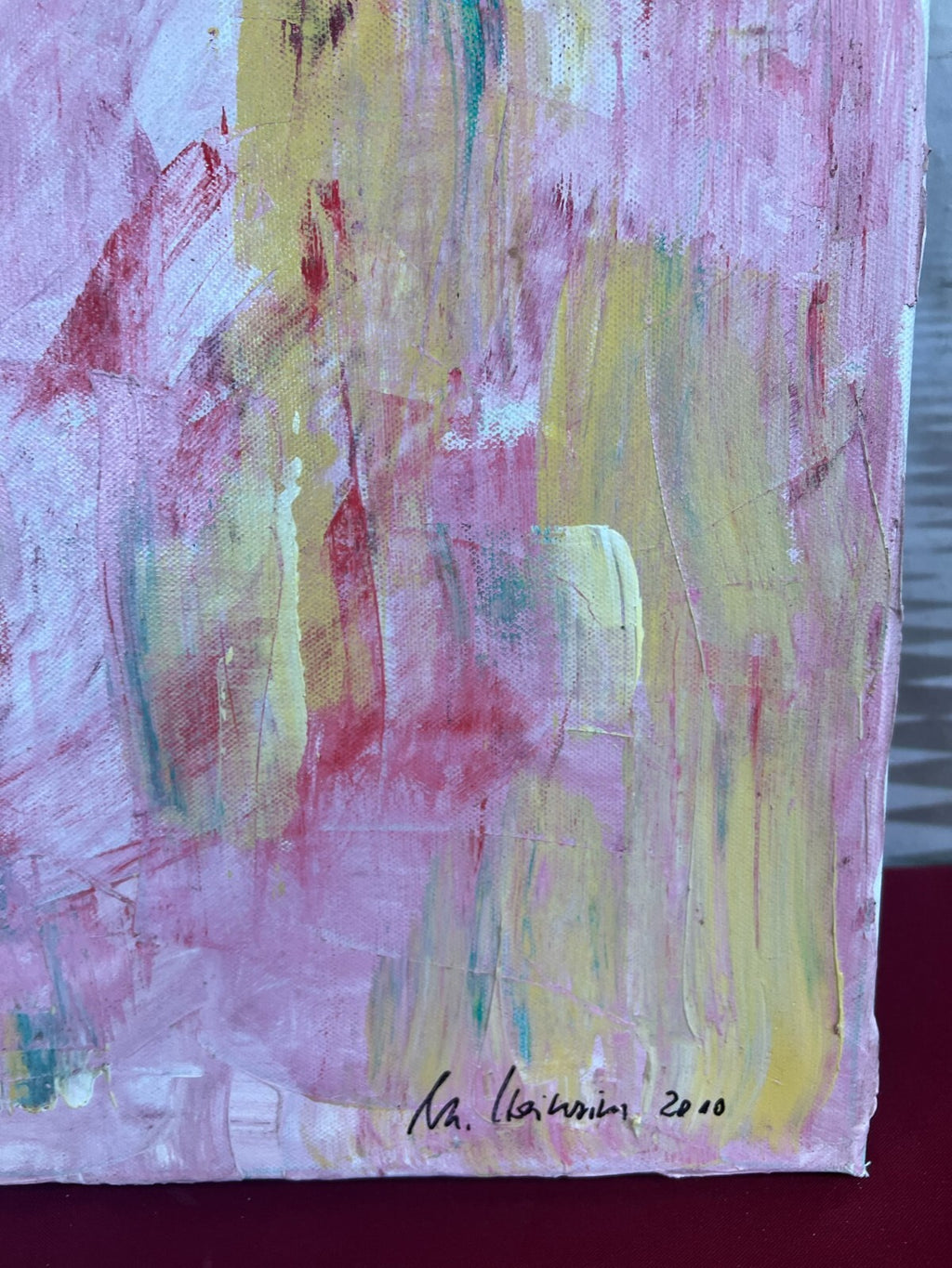 Modernes Ölgemälde auf Leinwand signiert Abstrakte Blumen Wiese 50x70cm
