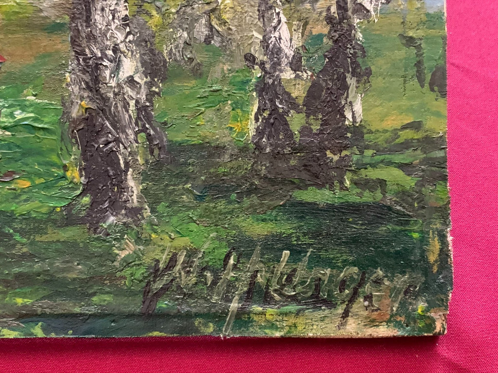W.H. Unger Ölgemälde Picknick am Kochelsee Leinwand geklebt auf Platte, 42x28cm