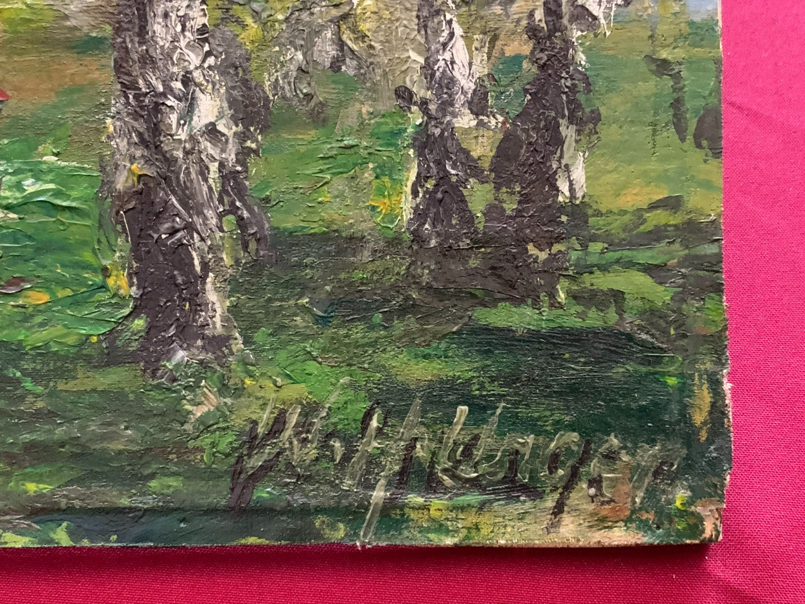 W.H. Unger Ölgemälde Picknick am Kochelsee Leinwand geklebt auf Platte, 42x28cm