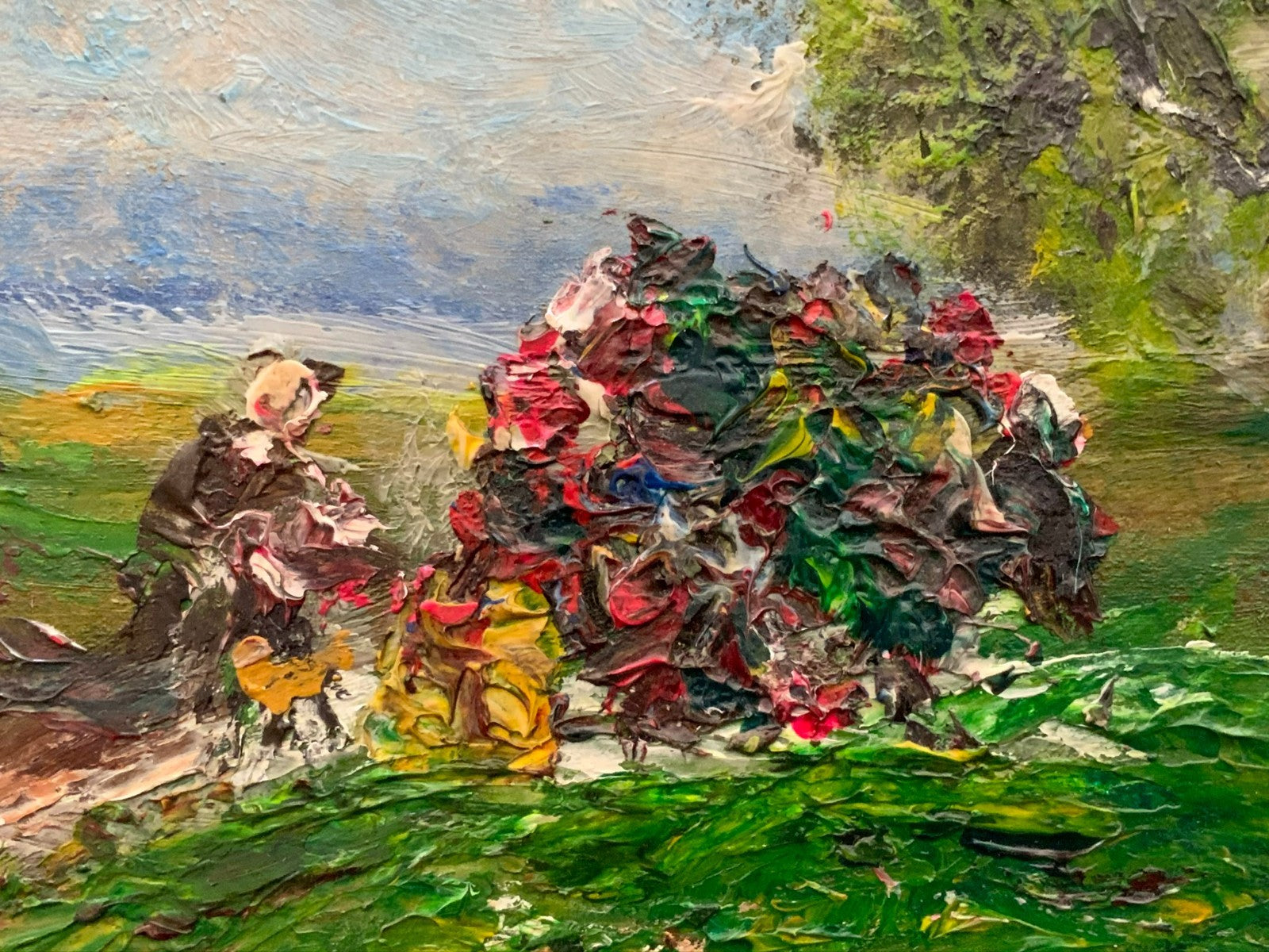 W.H. Unger Ölgemälde Picknick am Kochelsee Leinwand geklebt auf Platte, 42x28cm