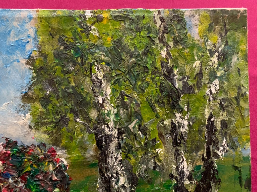 W.H. Unger Ölgemälde Picknick am Kochelsee Leinwand geklebt auf Platte, 42x28cm
