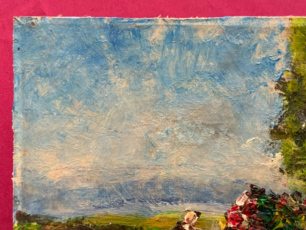 W.H. Unger Ölgemälde Picknick am Kochelsee Leinwand geklebt auf Platte, 42x28cm