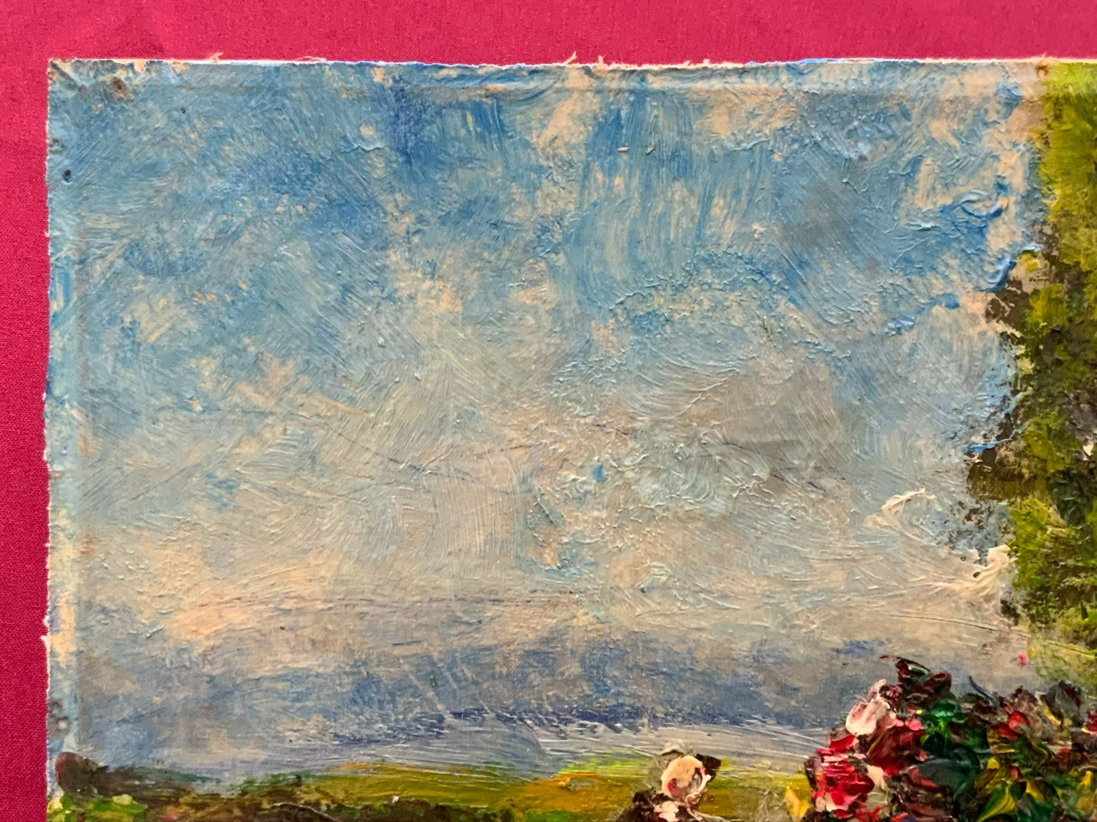 W.H. Unger Ölgemälde Picknick am Kochelsee Leinwand geklebt auf Platte, 42x28cm