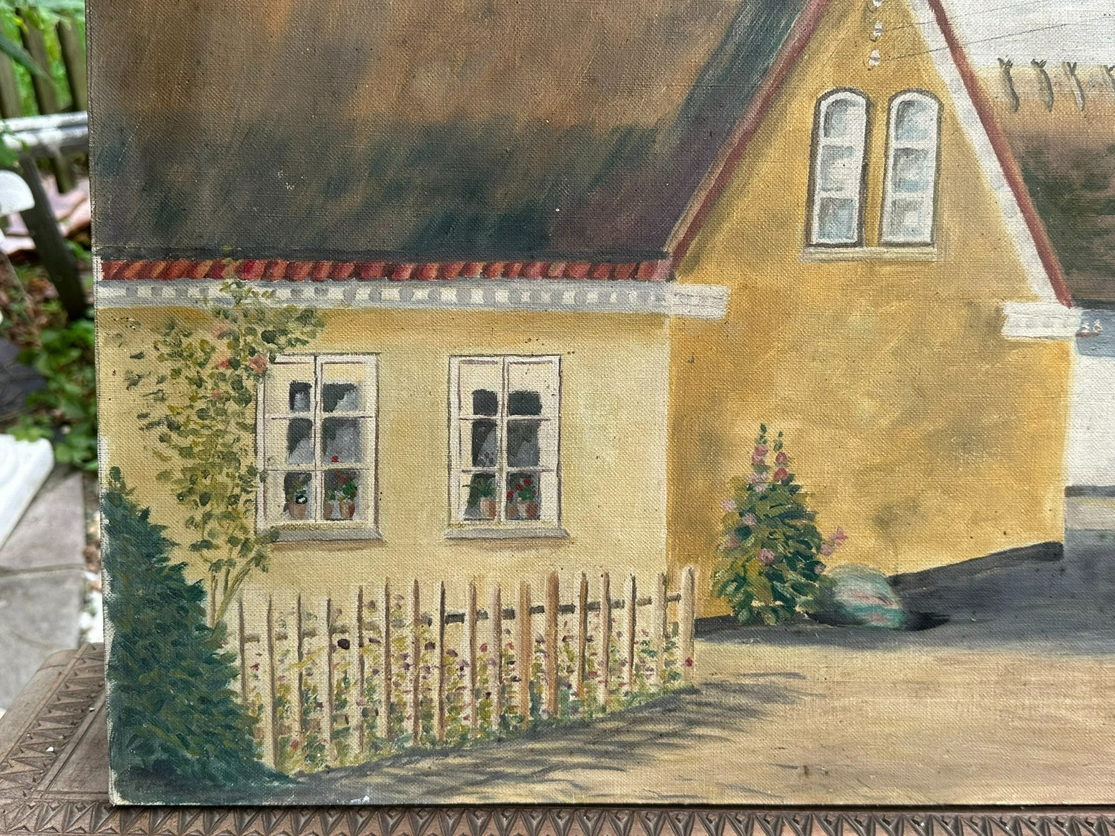 Antikes Ölgemälde von 1938 signiert o R Hansen Bauernhof