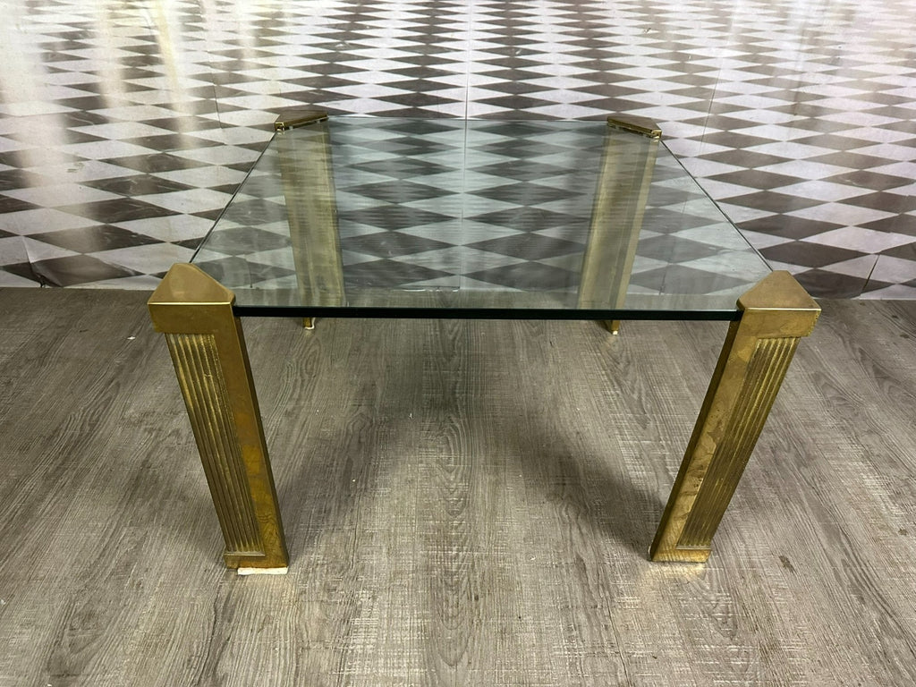 MASSIVER VINTAGE BEISTELLTISCH GLAS UND MESSING zugesch PETER GHYCZY  MODELL T14
