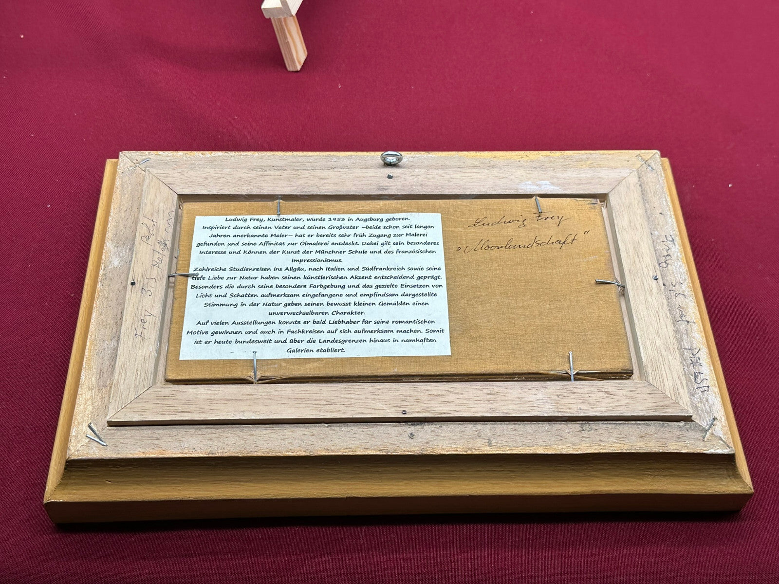 Ölgemälde auf Platte in Prunkrahmen Frau am Weiher Moor Landschaft Ludwig Frey