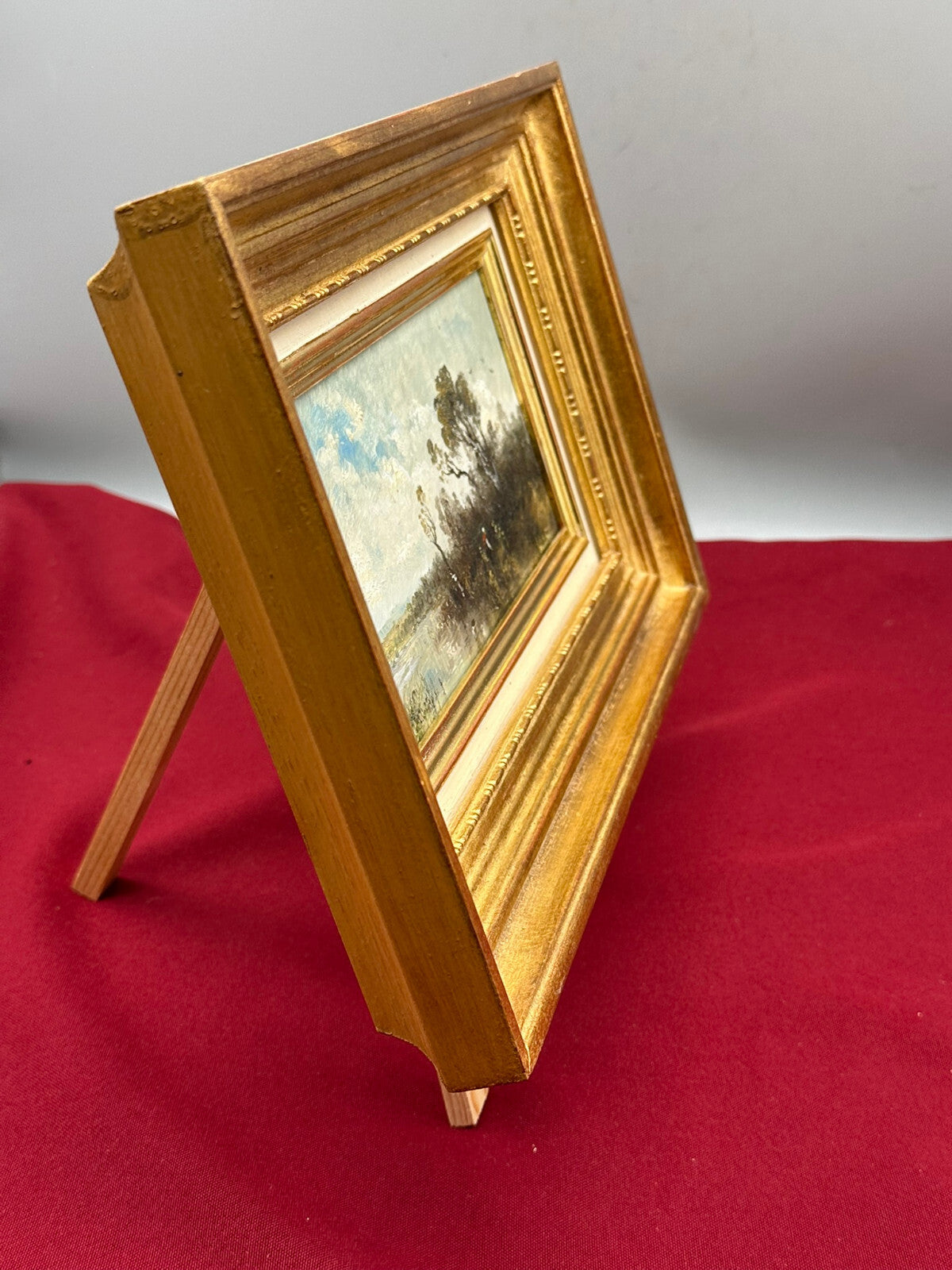 Ölgemälde auf Platte in Prunkrahmen Frau am Weiher Moor Landschaft Ludwig Frey