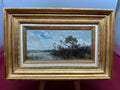 ÖLGEMÄLDE AUF PLATTE IN PRUNKRAHMEN FRAU AM WEIHER MOOR LANDSCHAFT LUDWIG FREY
