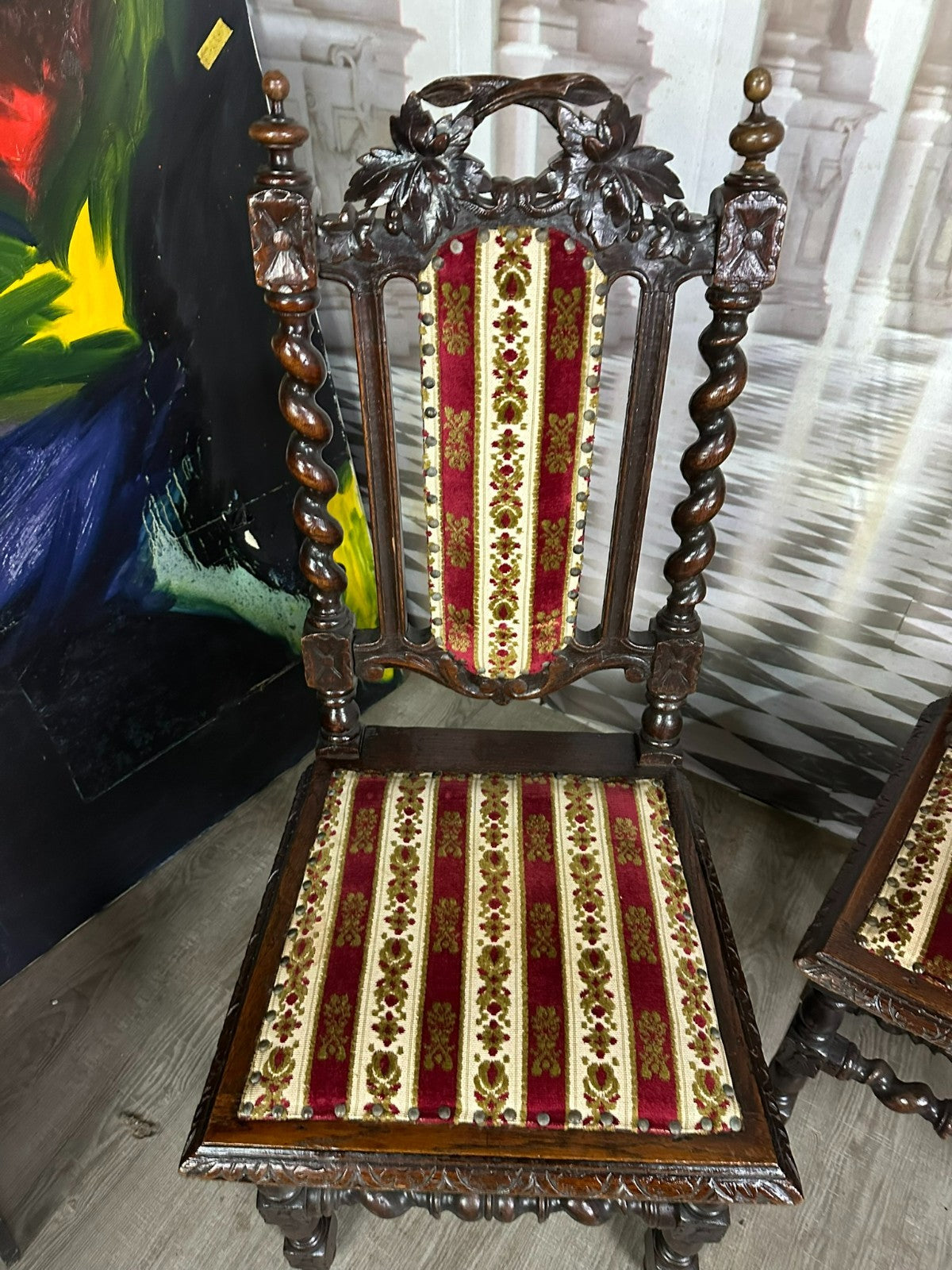 Satz antike Neo Renaissance Stühle Frankreich um 1870 handgeschnitzt 4x Stuhl