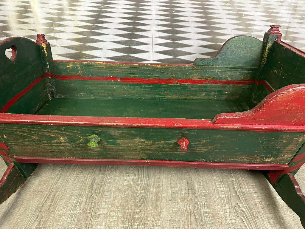 Antike Babywippe 19 tes Jhdt Holz handbemalt datiert 1836 Kinderbett