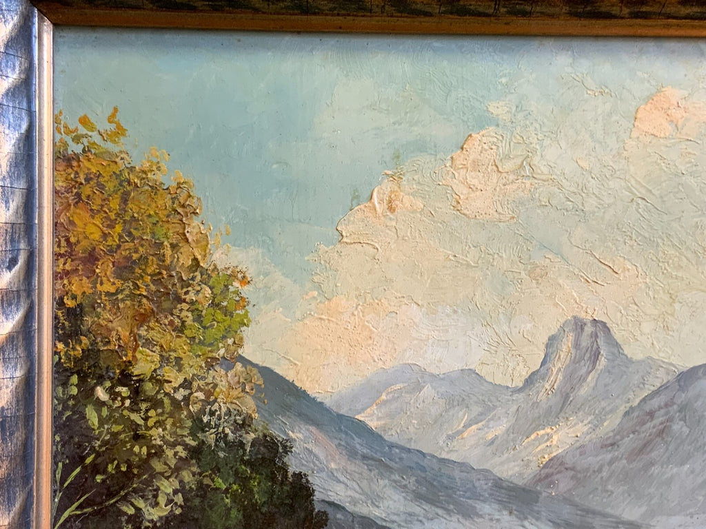 Ölgemälde Wanderweg in der Landschaft mit Kruzifix signiert gut gerahmt