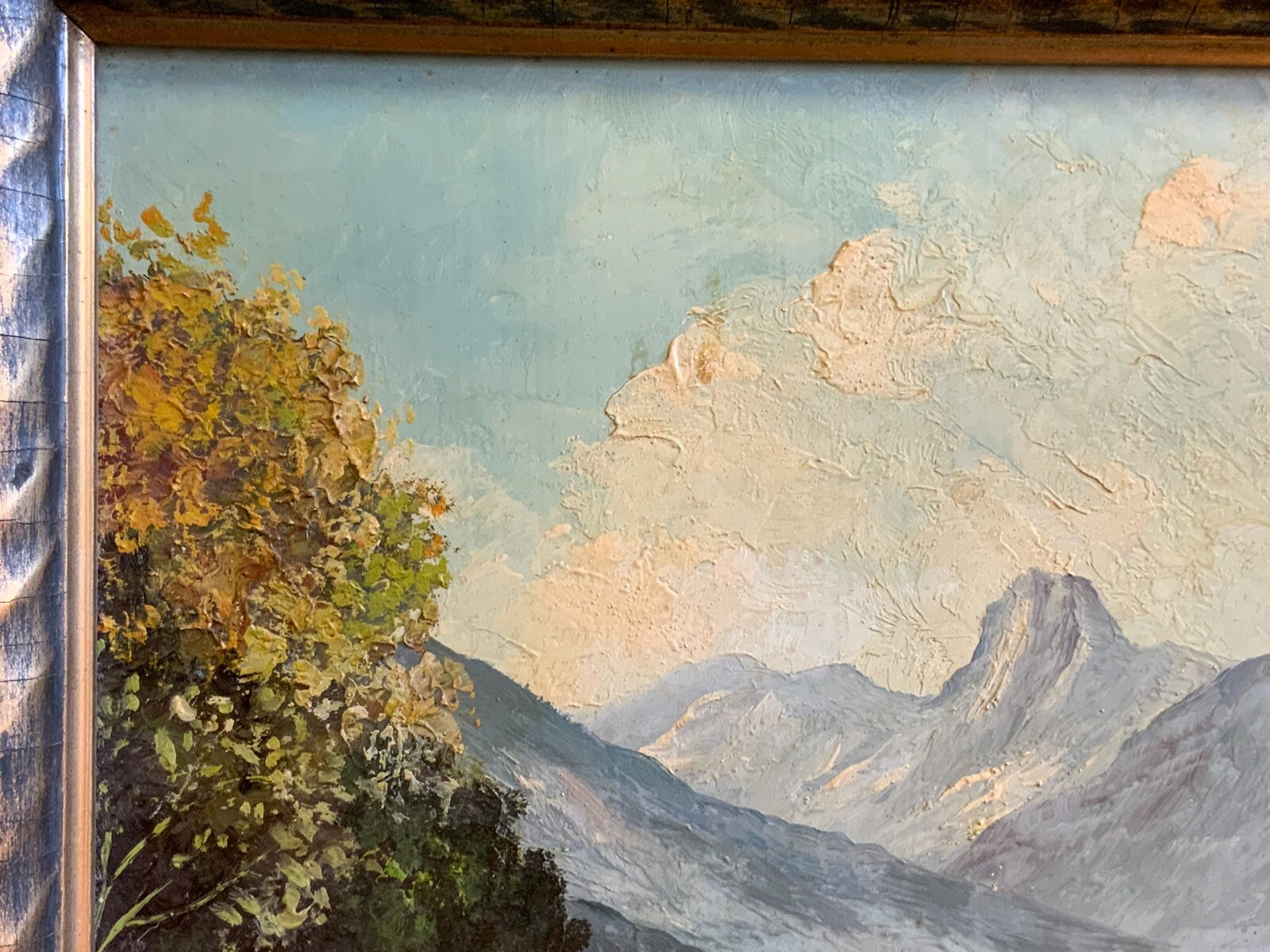 Ölgemälde Wanderweg in der Landschaft mit Kruzifix signiert gut gerahmt