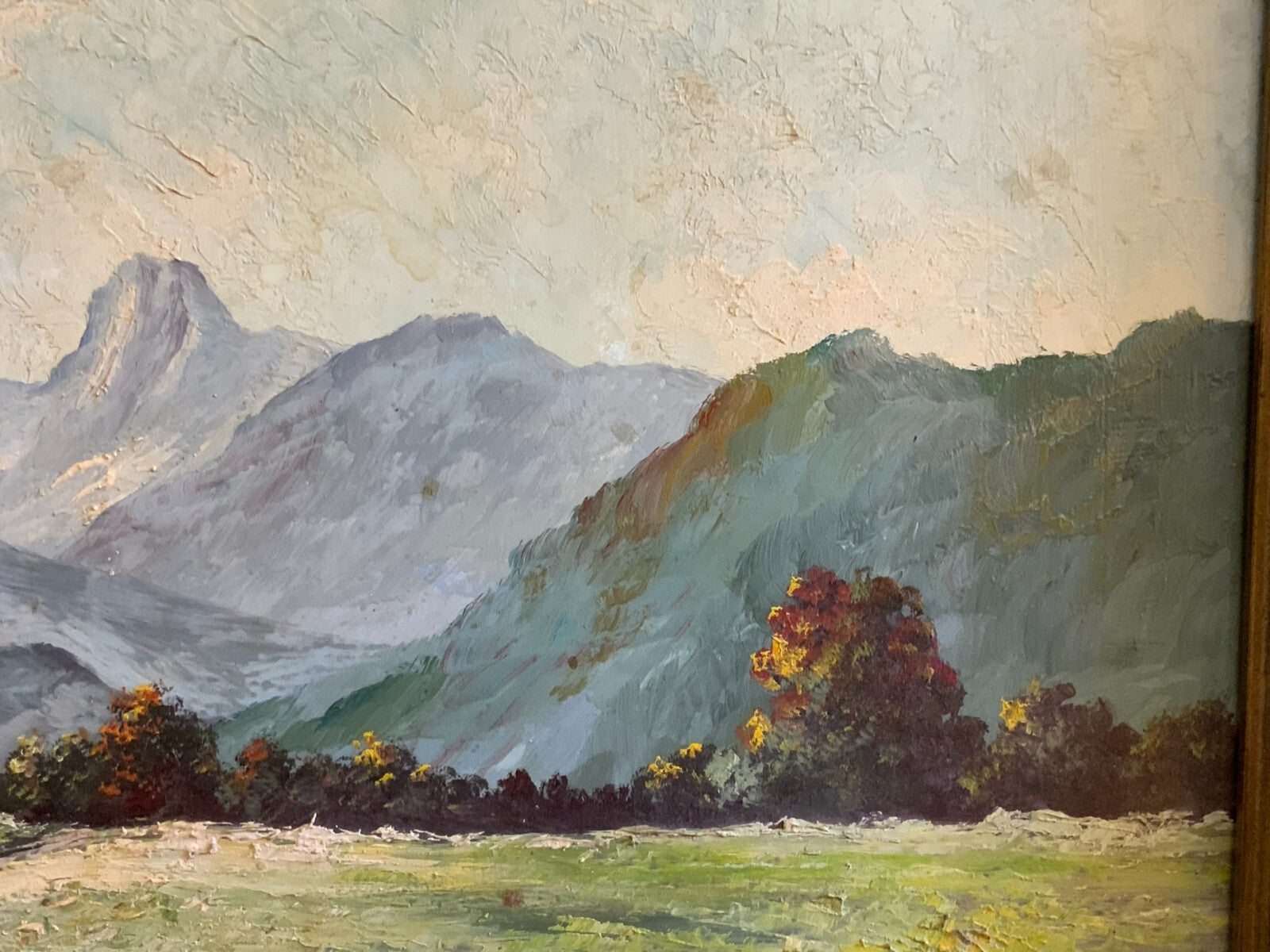 Ölgemälde Wanderweg in der Landschaft mit Kruzifix signiert gut gerahmt