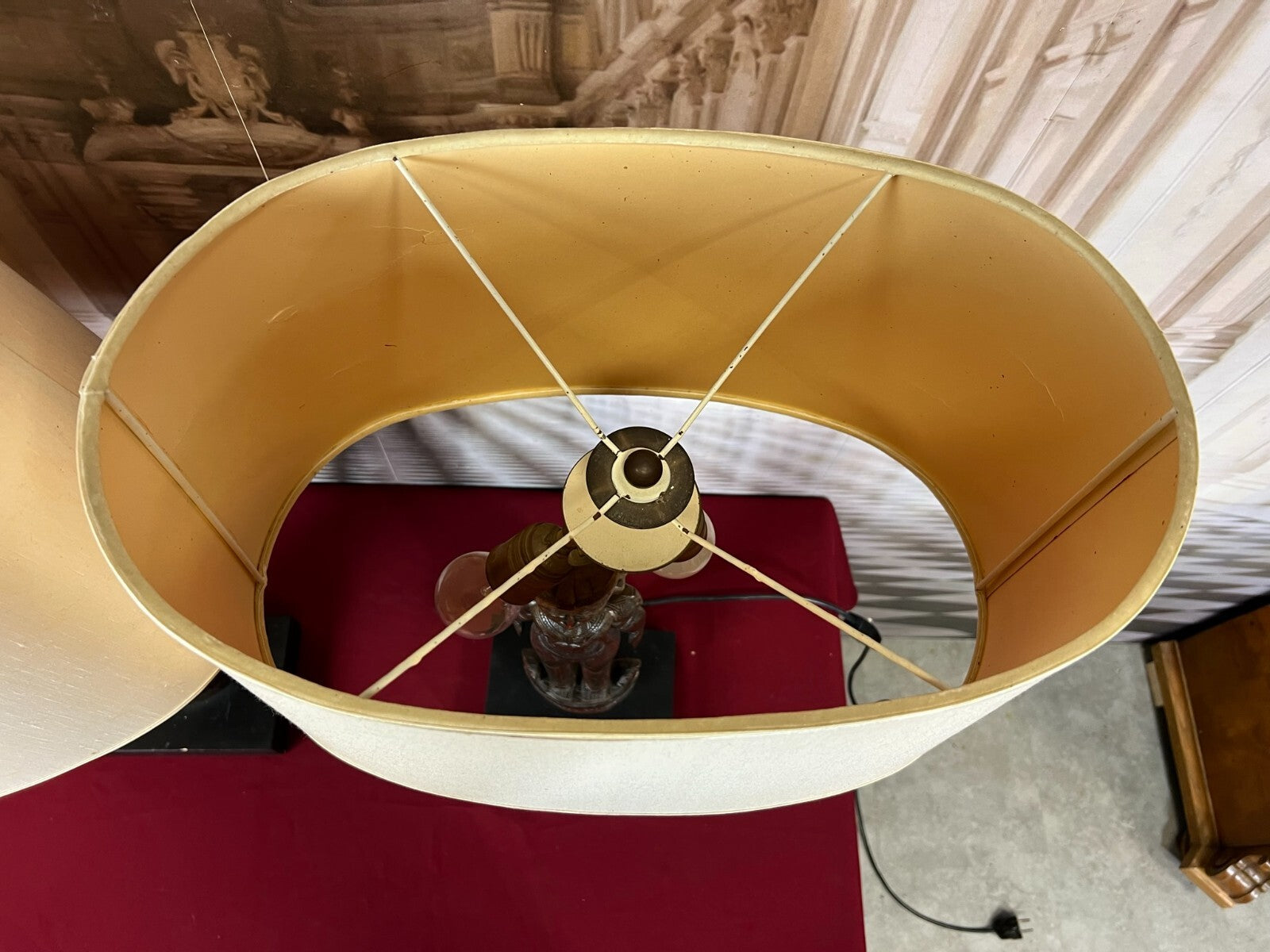 Paar Tischlampen Asia Figuren Skulpturen Holz handgeschnitzt