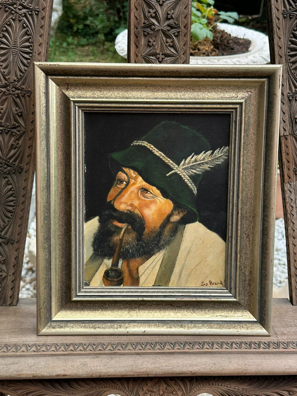 Ölgemälde Portrait eines Mannes Mann mit Hut signiert Josef Brandl