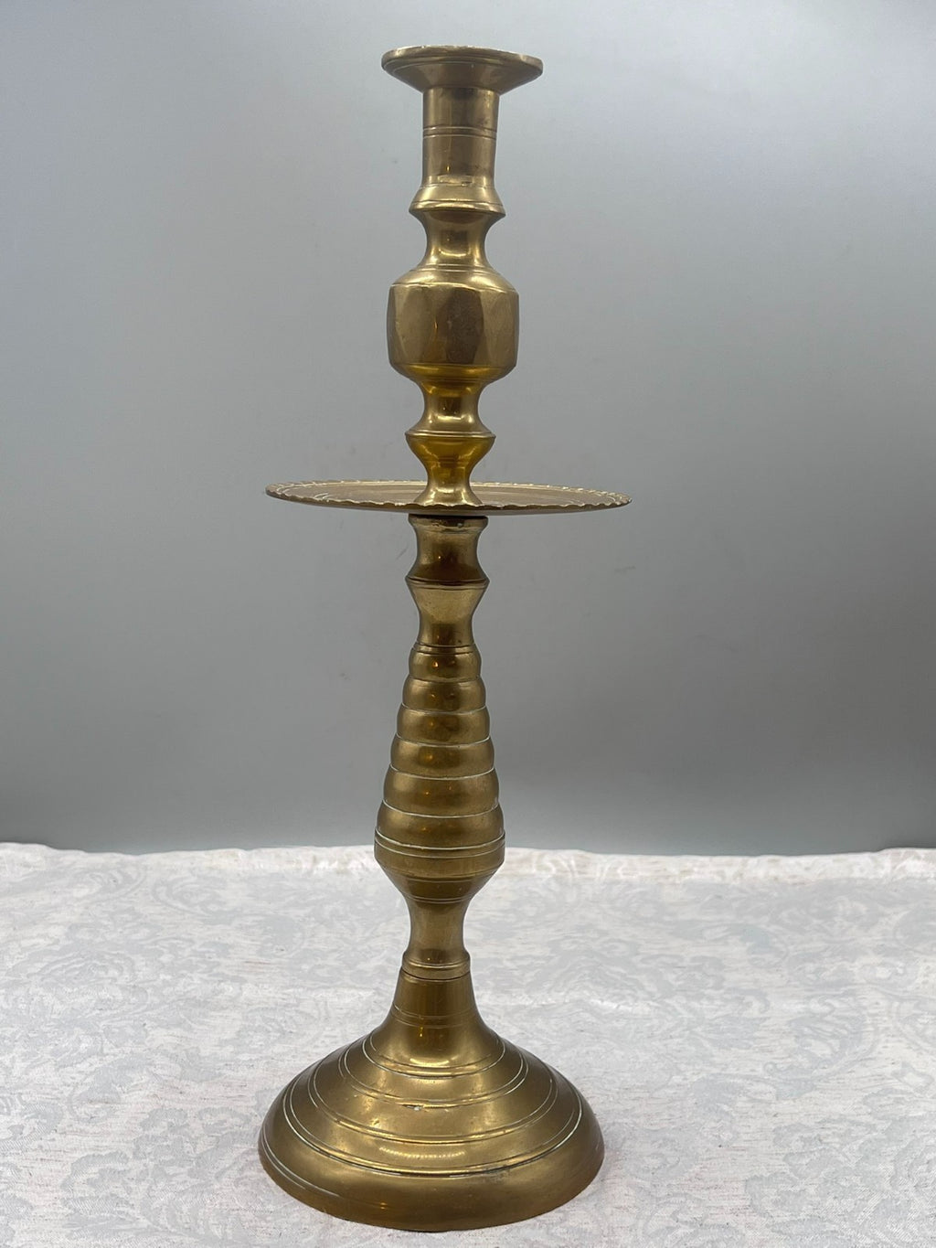 GROSSER ANTIKER KERZENLEUCHTER AUS BRONZE ALTARLEUCHTER KRAGENLEUCHTER 1,6kg