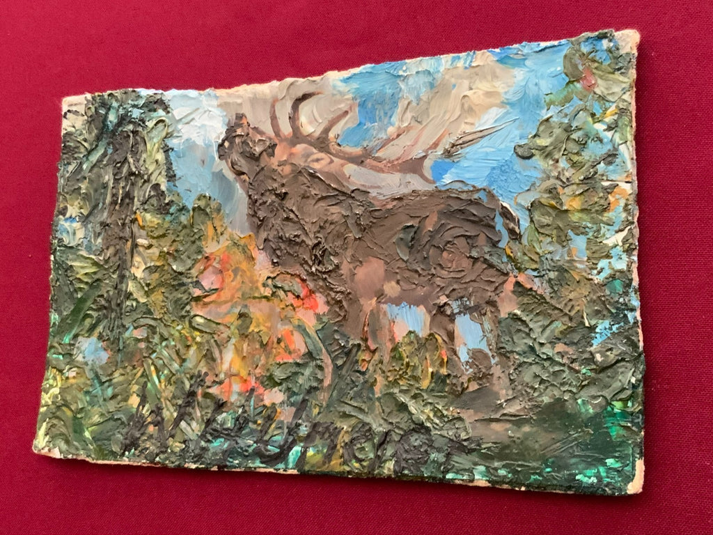 W.H. Unger - Hirsch in der Brunft - Öl-Gemälde auf Karton 22x14cm