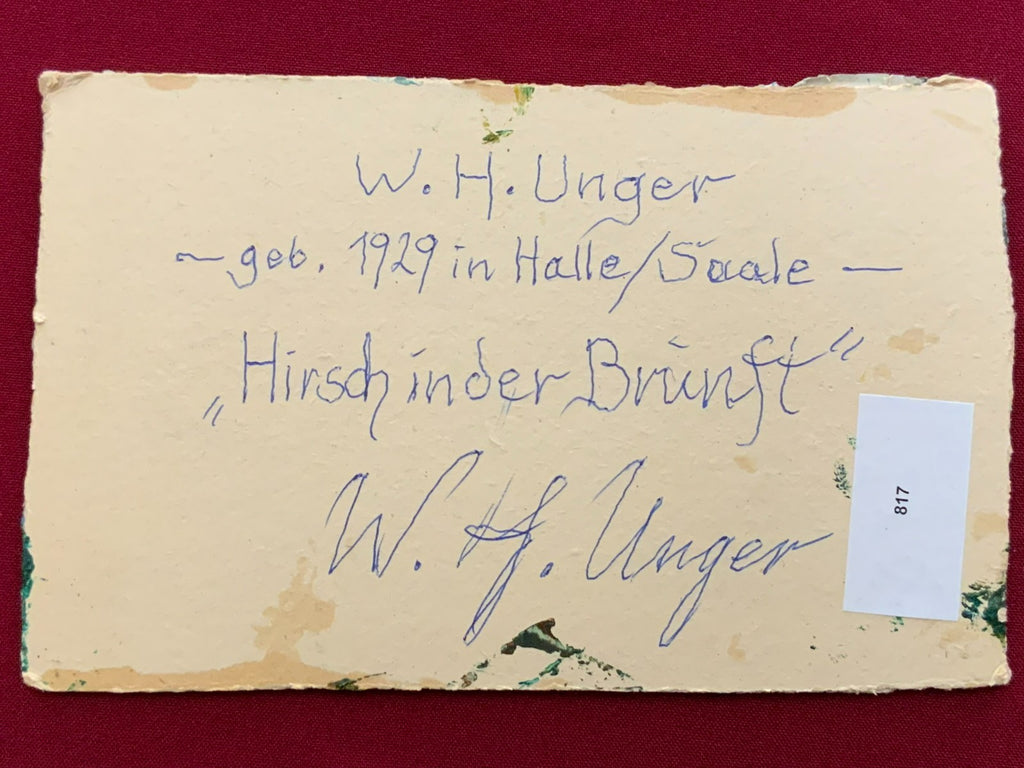W.H. Unger - Hirsch in der Brunft - Öl-Gemälde auf Karton 22x14cm