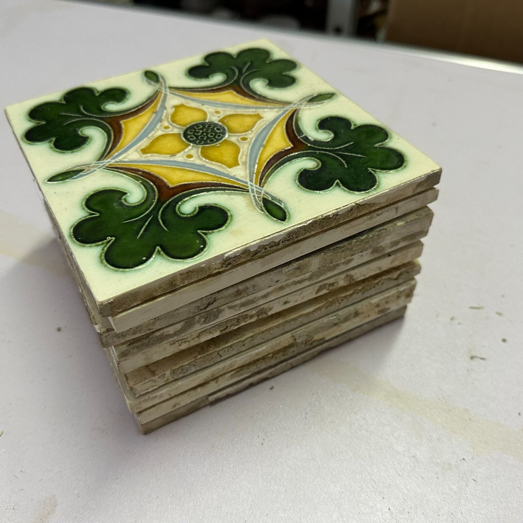 Set 9x Jugendstilfliese aus Keramik 15x15cm antike Jugendstil Fliese um 1910