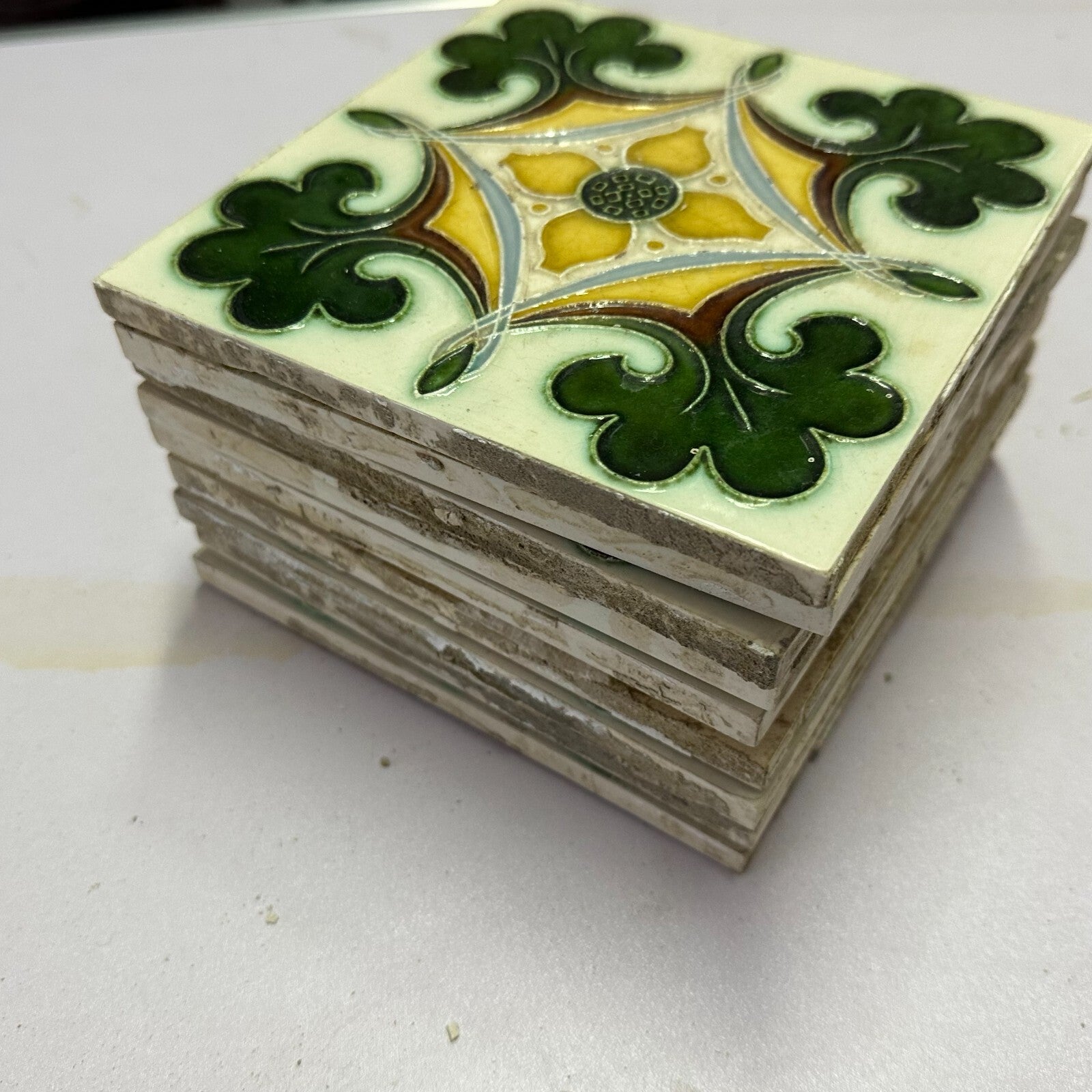 Set 9x Jugendstilfliese aus Keramik 15x15cm antike Jugendstil Fliese um 1910