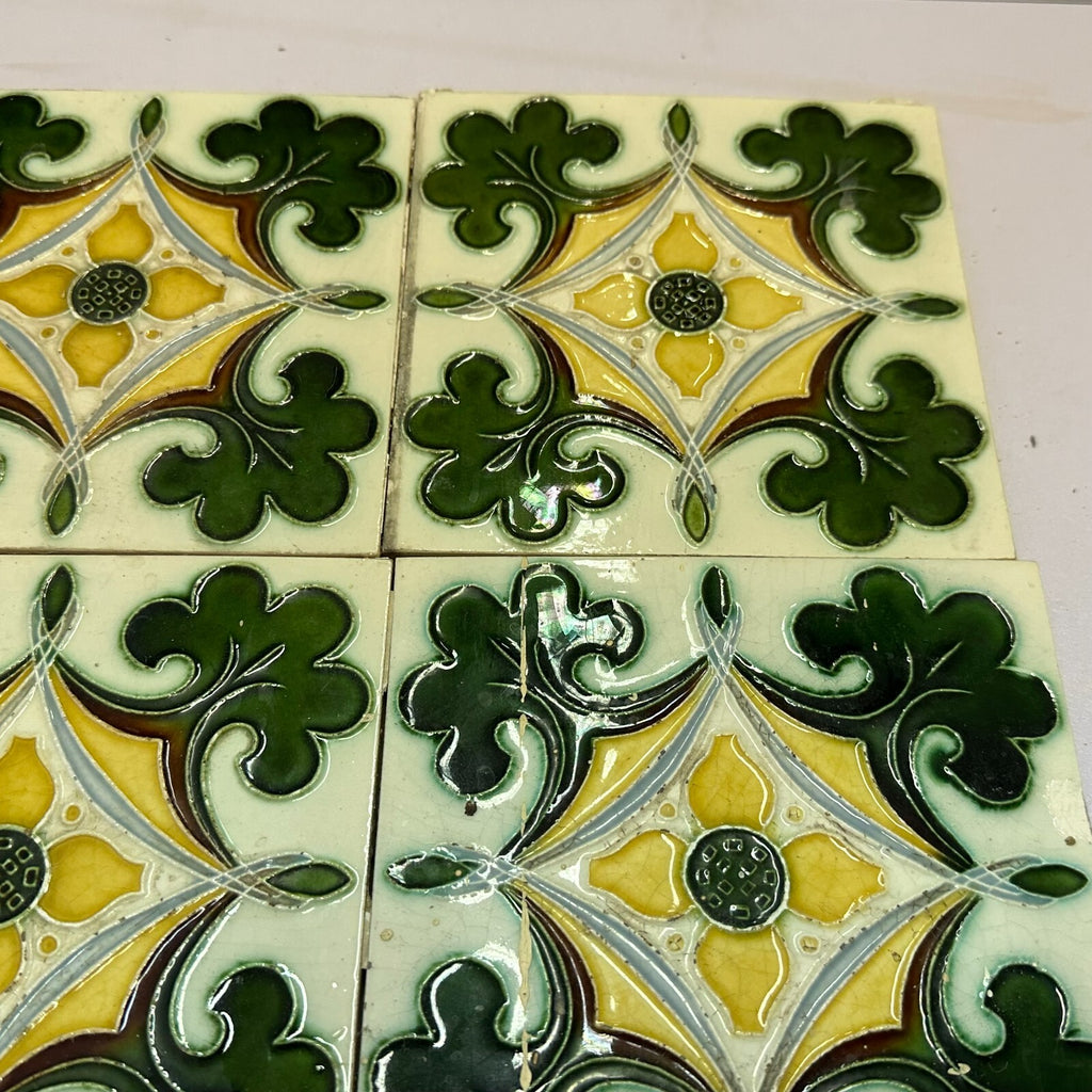 Set 9x Jugendstilfliese aus Keramik 15x15cm antike Jugendstil Fliese um 1910