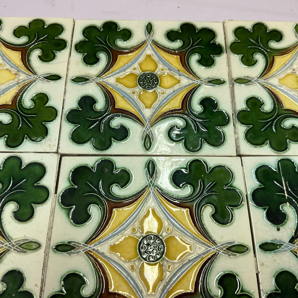 Set 9x Jugendstilfliese aus Keramik 15x15cm antike Jugendstil Fliese um 1910
