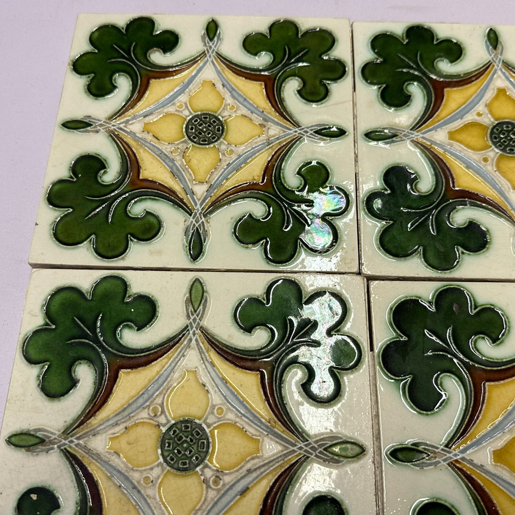 Set 9x Jugendstilfliese aus Keramik 15x15cm antike Jugendstil Fliese um 1910