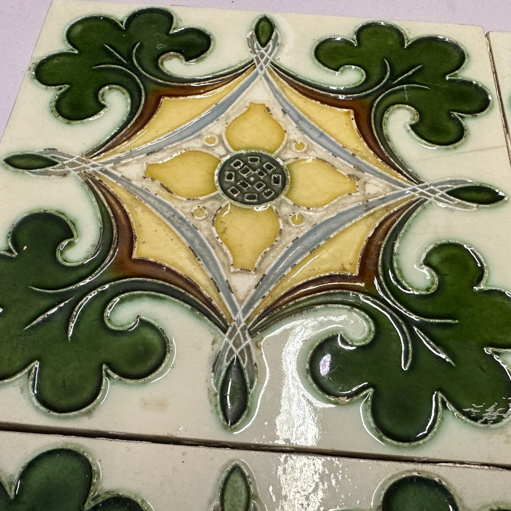 Set 9x Jugendstilfliese aus Keramik 15x15cm antike Jugendstil Fliese um 1910