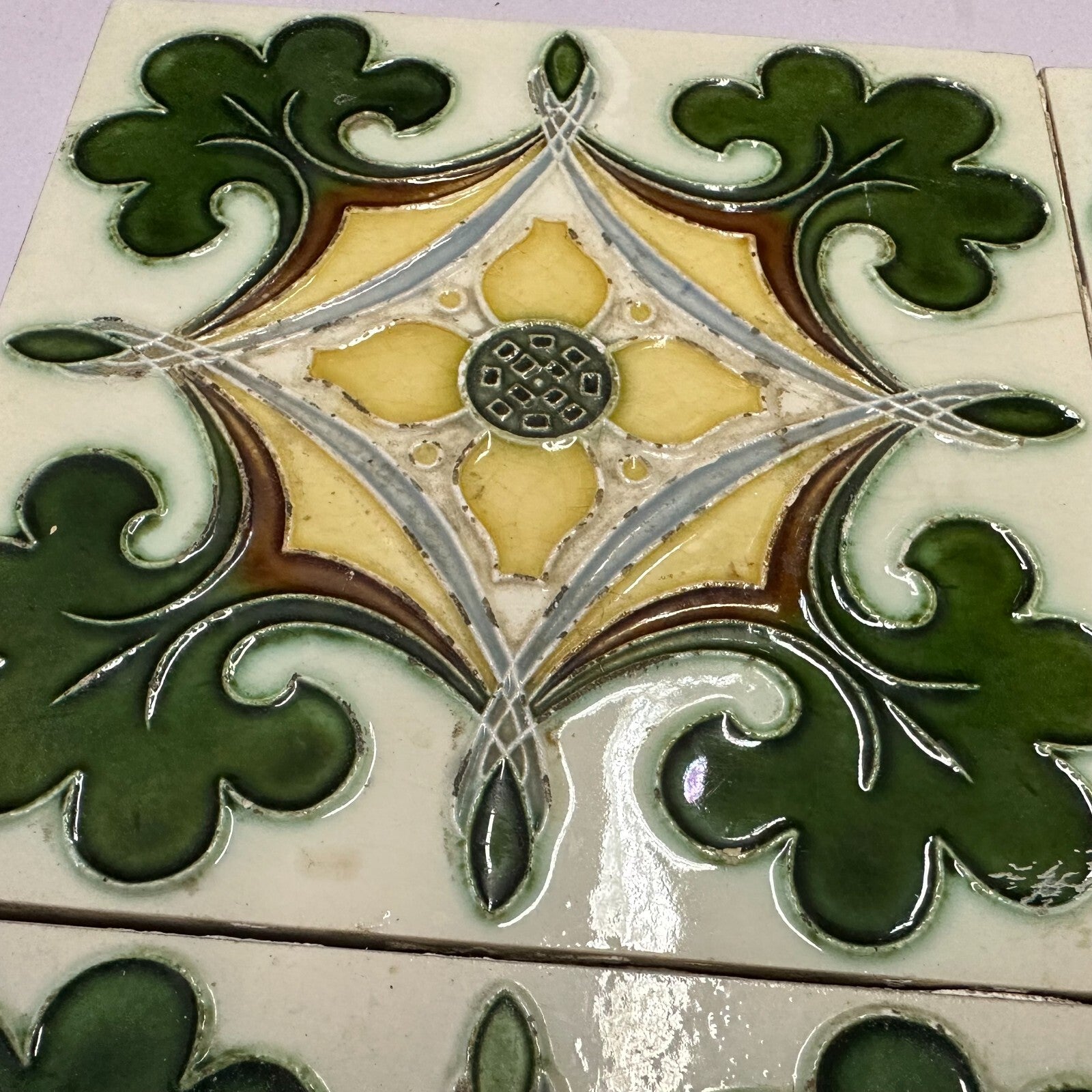 Set 9x Jugendstilfliese aus Keramik 15x15cm antike Jugendstil Fliese um 1910
