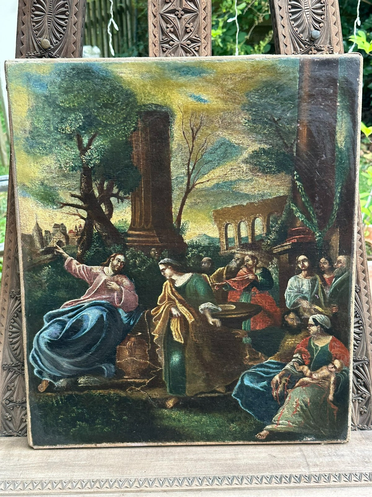 Antikes Barock Ölgemälde die Anbetung Christi Gemälde Sakral 17/18 tes Jhdt