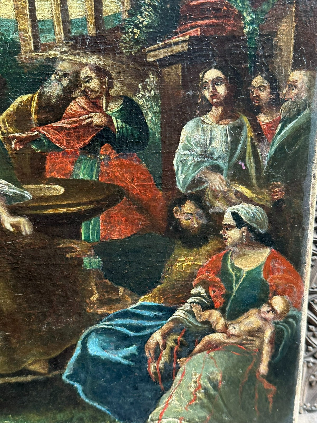 Antikes Barock Ölgemälde die Anbetung Christi Gemälde Sakral 17/18 tes Jhdt