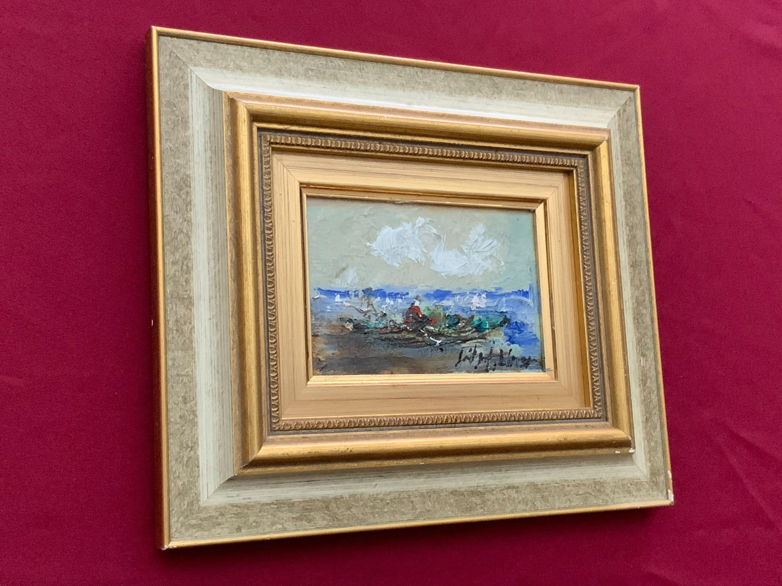 W.H. Unger - Chiemsee - Öl-Gemälde auf Holz 15x10cm mit Rahmen 27x23cm