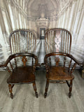 PAAR ANTIKE WINDSOR STÜHLE SESSEL ENGLAND 19 TES JH YORKSHIRE EIBENHOLZ