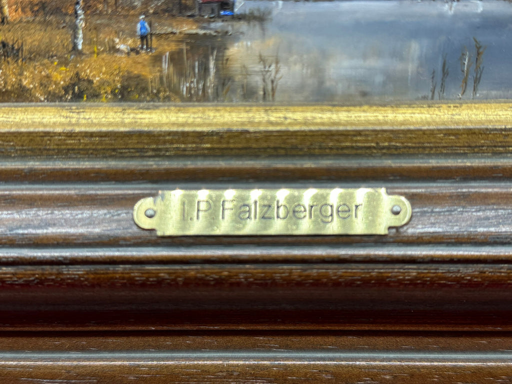 Ölgemälde Prunkrahmen Personen Landschaft am Chiemsee Ignaz Peter Falzberger