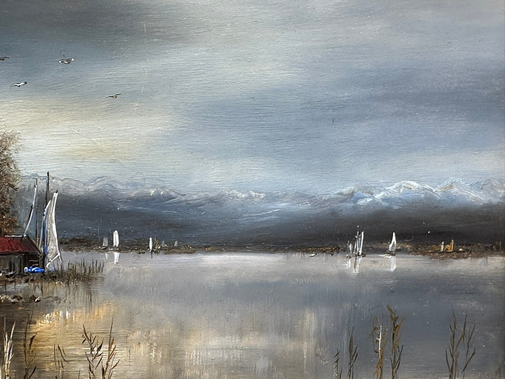 Ölgemälde Prunkrahmen Personen Landschaft am Chiemsee Ignaz Peter Falzberger