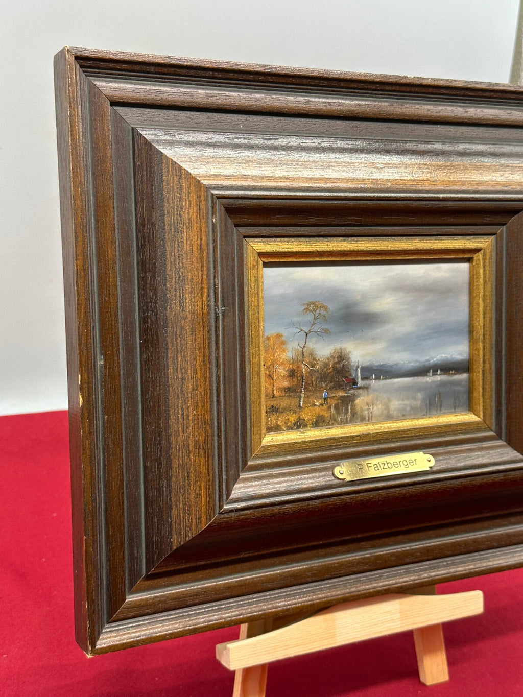 Ölgemälde Prunkrahmen Personen Landschaft am Chiemsee Ignaz Peter Falzberger