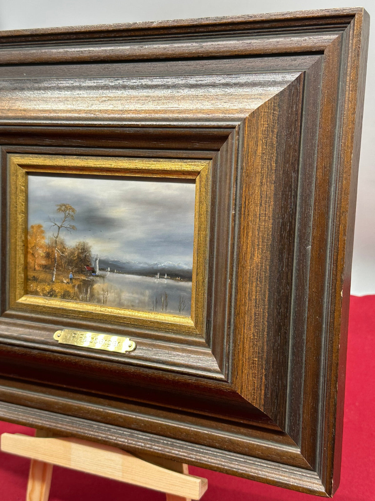 Ölgemälde Prunkrahmen Personen Landschaft am Chiemsee Ignaz Peter Falzberger