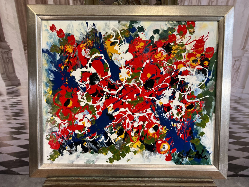 GROSSES ABSTRAKTES GEMÄLDE ACRYL AUF LEINWAND SIGNIERT GIJS TER WEE RAHMEN