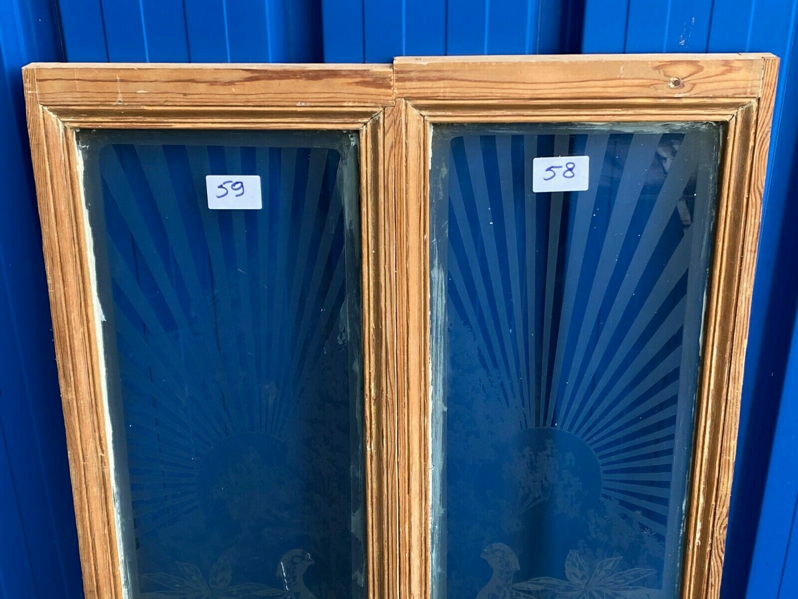 2x antike Glasscheibe Glas Fenster original um 1920 Jugendstil / Art Deco Vögel