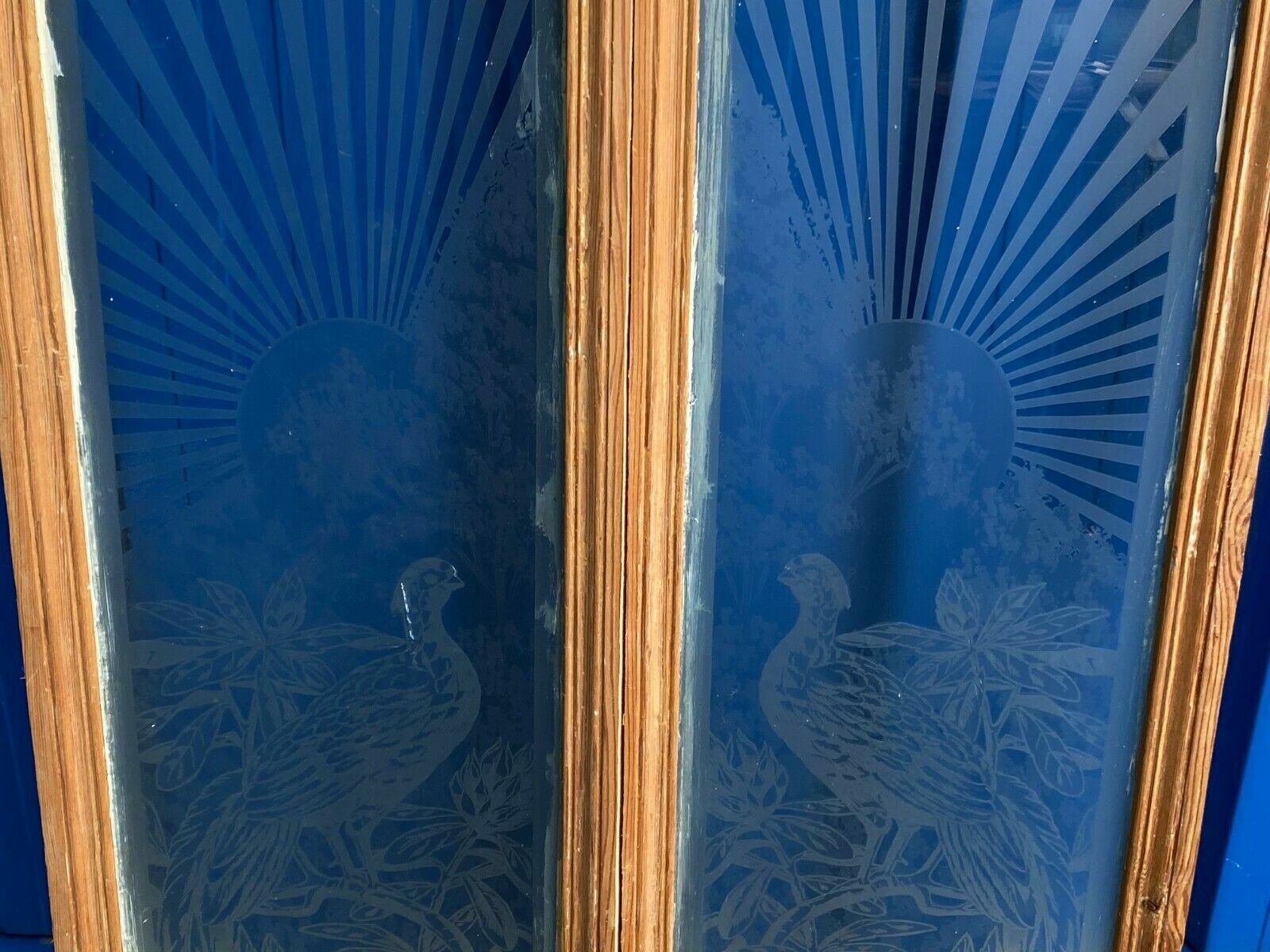 2x antike Glasscheibe Glas Fenster original um 1920 Jugendstil / Art Deco Vögel