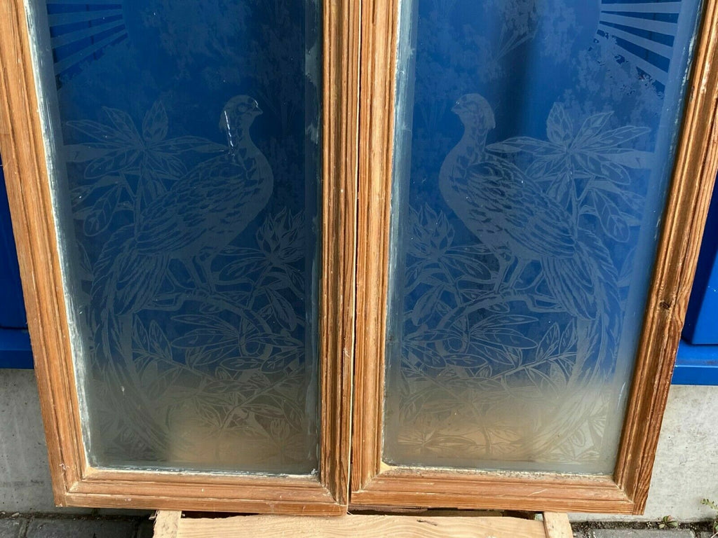2x antike Glasscheibe Glas Fenster original um 1920 Jugendstil / Art Deco Vögel