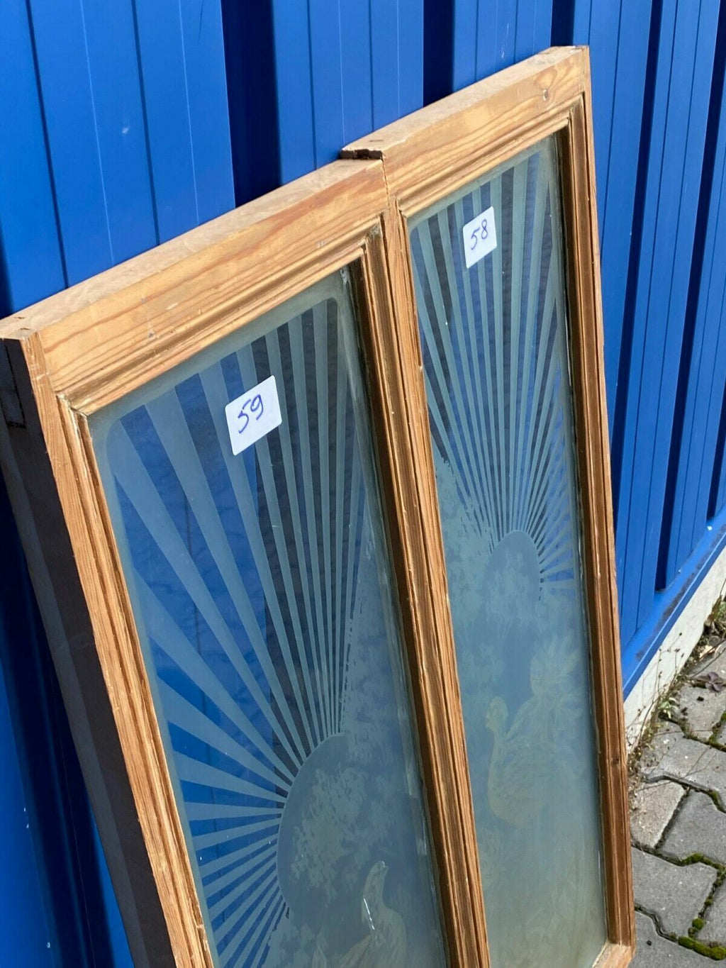 2x antike Glasscheibe Glas Fenster original um 1920 Jugendstil / Art Deco Vögel