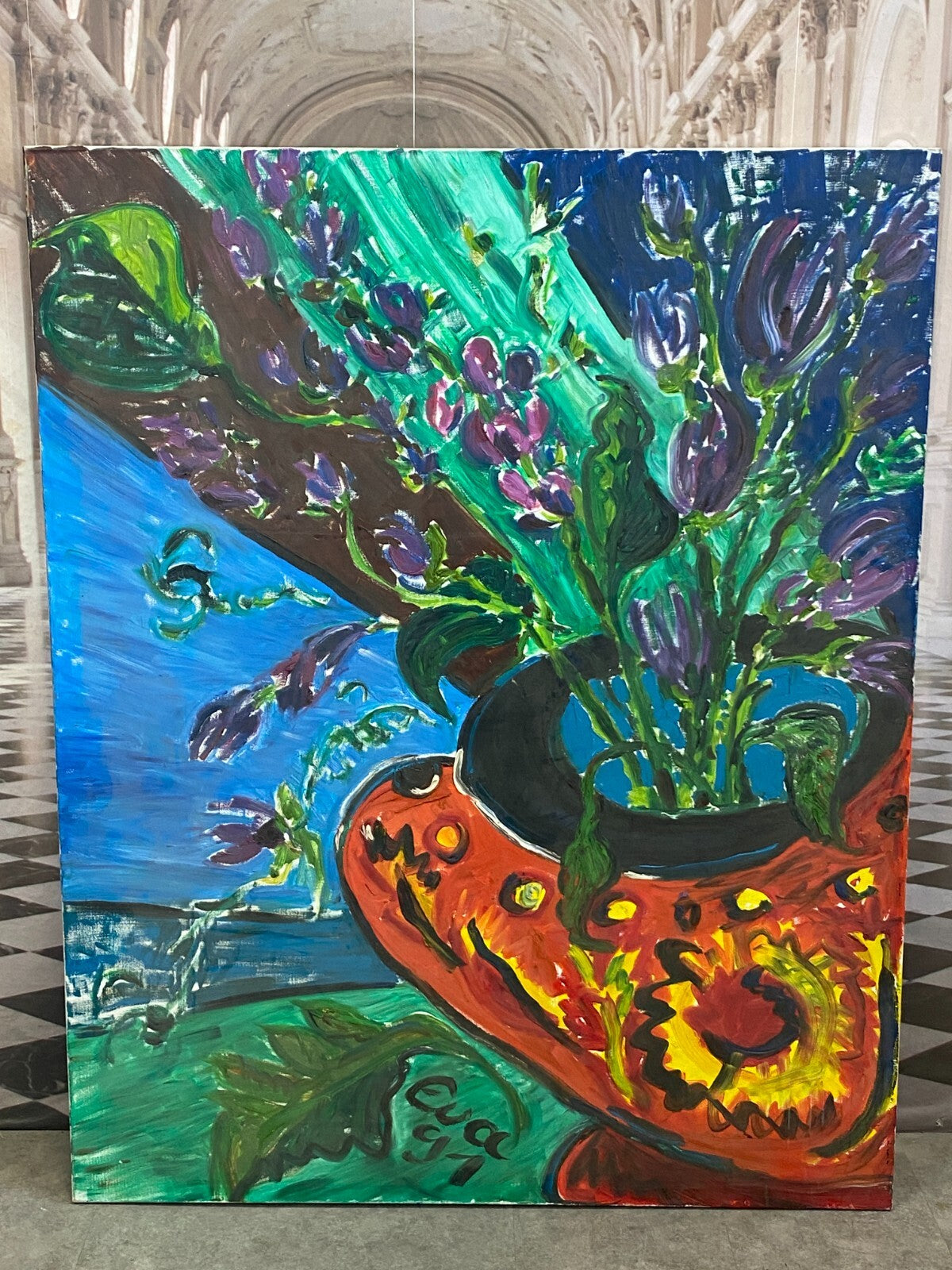 Xxxl Gemälde Acrylgemälde auf Leinwand 120x150cm Blumen in Vase Modern