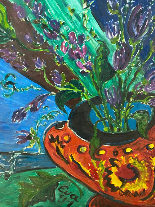 Xxxl Gemälde Acrylgemälde auf Leinwand 120x150cm Blumen in Vase Modern