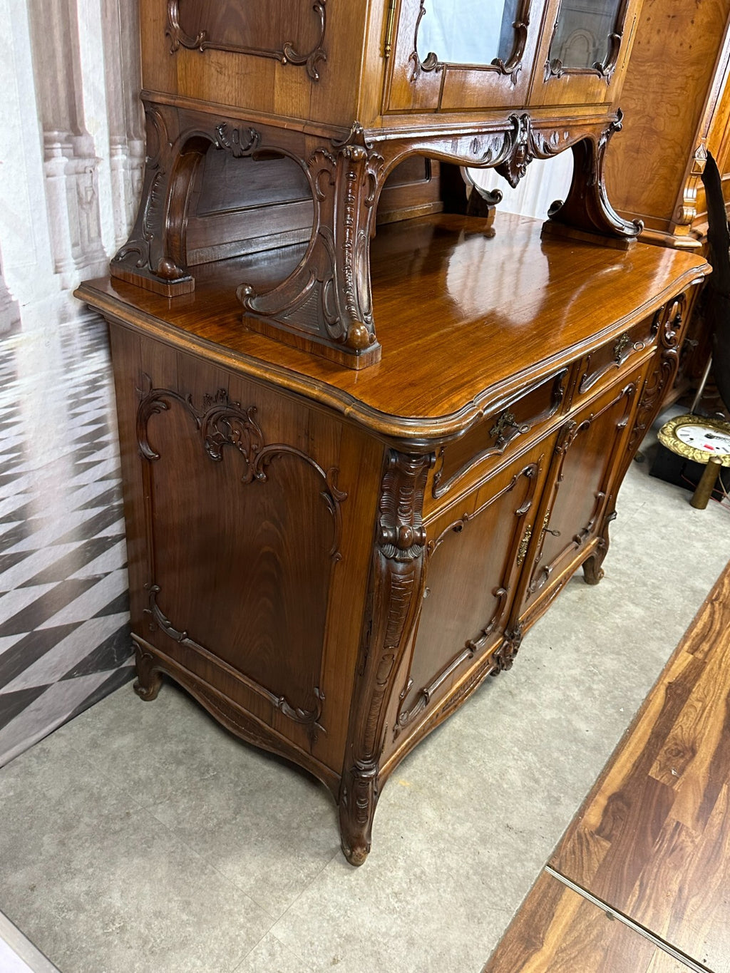 Antike Neo Rokoko Kommode um 1880 Mahagoni Aufsatzkommode Vitrine