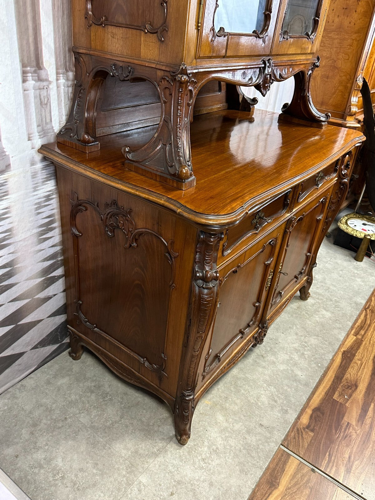 Antike Neo Rokoko Kommode um 1880 Mahagoni Aufsatzkommode Vitrine